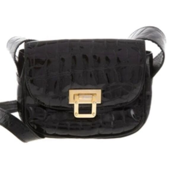 Black Stuart Weitzman Patent Leather Croc Bag - Picture 2 of 14